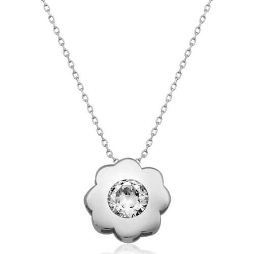 Silverlina Silver Single Stone Flower Lady Necklace