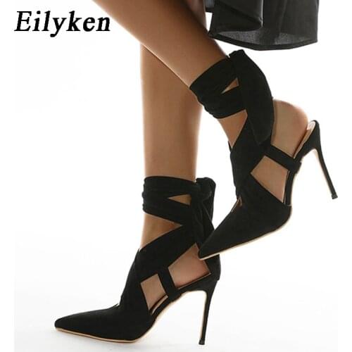 Eilyken 2021 New Design Autumn High Heels Pumps Sandals Fashion Pointed Toe Cross-tied Gladiator Thin Heel Woman Shoes