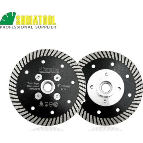 SHDIATOOL 2pcs Dia 4"/4.5"/5" Diamond Hot Pressed Narrow Turbo Blade M14 Thread Cutting Disc For Granite Marble Concrete Masonry