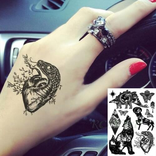 Waterproof Temporary Tattoo Stickers Dinosaur Snake Mountain Tattos Sex Halloween Wlof Flash Tatto Fake Tatoo For Women Men