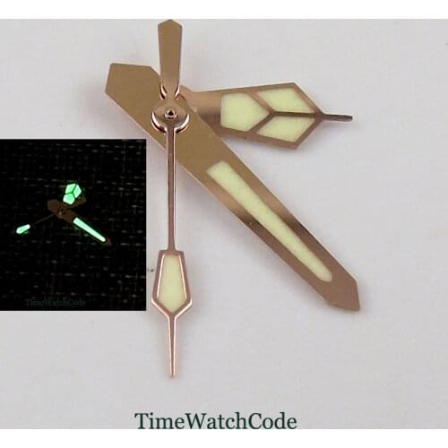 Super Luminous Watch Hands Parts Fit For NH35A NH36A 7s26 4r15 7009 SKX Automatic Movement Green Lume Rose Golden Color