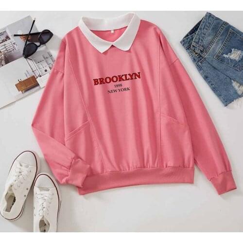 1898 New York Ladies Sweatshirt Oversized Hoodie Vintage Turndown Collar Winter Clothes Women 2021 Fashion Kawaii Pullover