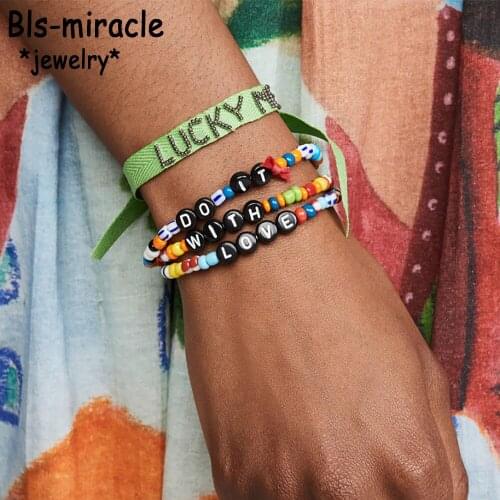 2020 New Vintage Letter "L O V E" With Colored Beads Fashion Bracelets For Women Boho Multiple Layers Bracelet Set Jewelry Gift