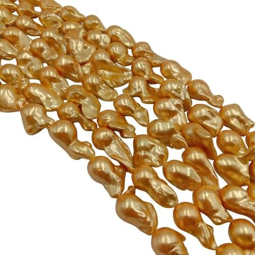 38 cm gold pearl beads in strand,diy bead ,100% freshwater loose pearl with BIG BAROQUE shape.L 19-42 mm plating gold color