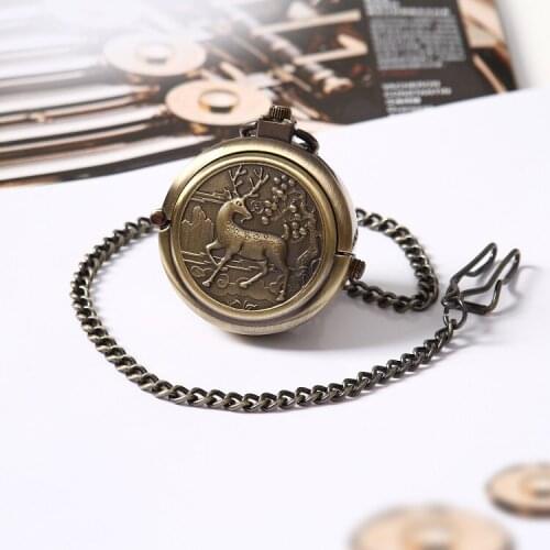 10pcs/lot Wholesale Mechanical Pocket Watch Vintage Bronze Deer Gift Watches Wholesale