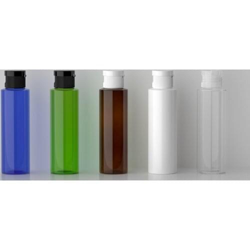 100pcs 100ml Empty Clear Amber Refillable Cosmetic Bottle With Plastic Flip Top Cap 100cc Capacity PET Shampoo Container