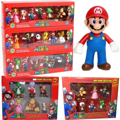 6pcs/set Super Mario Bros Donkey kong Luigi Mario Super Mario Princess Turtle Mushroom Bowser PVC Model Toy Figure Toys Gift