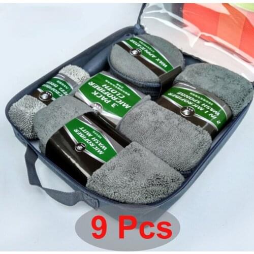 9pcs Car Cleaning Kit Car Wash Supplies Microfiber Towel Detailing Car Wheel Brush Waxing Sponge Combination Car Cleaning Tools