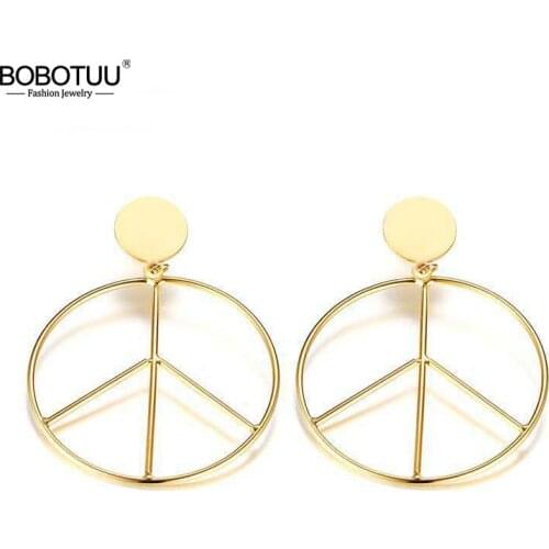 BOBOTUU Brand New Design Simple Titanium Steel Earrings Jewelry Trendy Peace Sign Female Earring Dropshipping Brincos BE17085