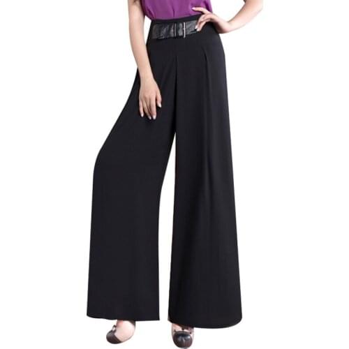 Fashion New Summer Women Pants High Waist Chiffon Wide Leg Pants Thin Solid Plus Size Loose Female Pants 2019 Casual Trousers