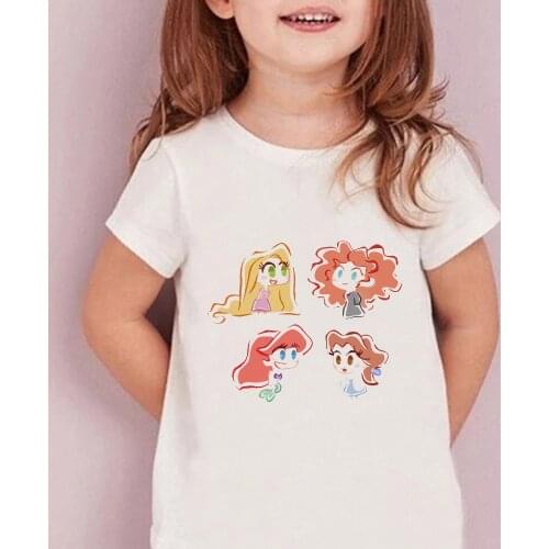 Baby Girl Kawaii TShirts Disney Cute Princess Ariel Rapunzel Merida Cinderella Print T Shirt Children Cute Kids Tees Tops