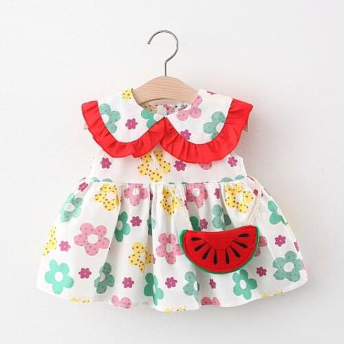 Baby Girls Dress Kids Clothing Flower Print Watermelon Sloping Across Doll Collar Sleeveless Girls Dresses Baby Clothes 0-18M