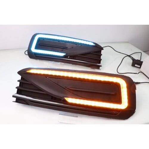 Osmrk led drl daytime running light for Volkswagen Lavida 2018 with moving yellow turn signals and blue night light