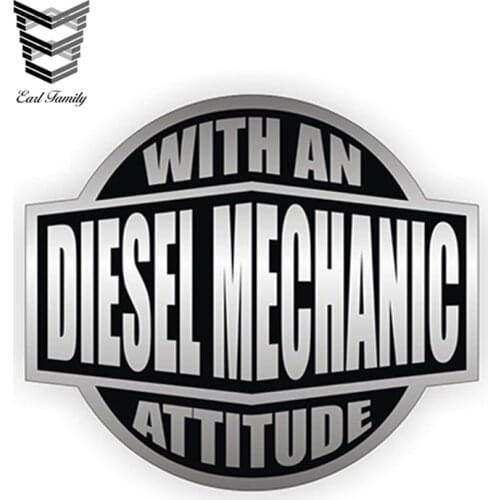 EARLFAMILY 12cm x 10.7cm Diesel Mechanic With An Attitude Toolbox Decal Tool Box Sticker Vinyl Label Funny Sticker