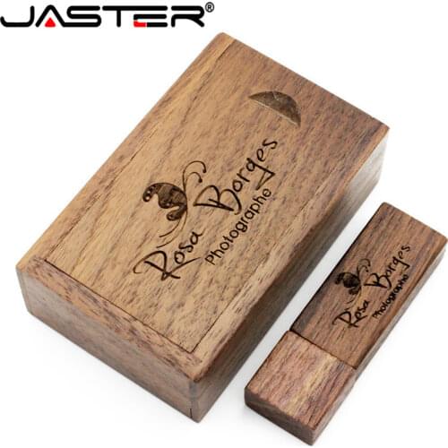 JASTER USB 2.0 Wooden Box Pen Drive 16GB Flash Drive 128GB 64GB 32GB 8GB 4GB Fast Speed Memoria Micro Stick 1PCS free logo