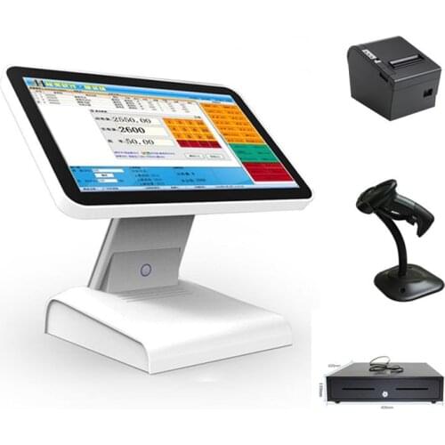 HSPOS 15Inch Complete POS Machine System Capacity Touch Screen Including POS PC,80 printer,Scanner and Cash Drawer for Shops