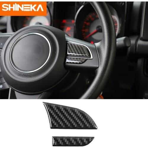 Interior Mouldings For Suzuki Jimny 2Pcs Carbon Fiber Car Steering Wheel Button Decoration Cover Stickers For Suzuki Jimny 2019
