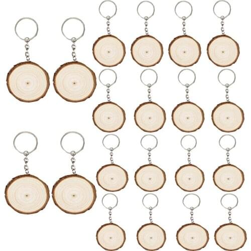 20PCS Key Rings with Labels Keychains Round Wooden Rings Blank Key Chain for DIY Craft Hang Tags