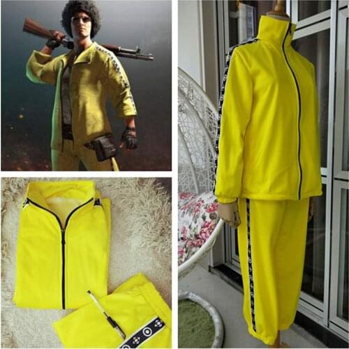 PUBG Game Playerunknowns Battlegrounds Cosplay Costume Small Yellow Chicken Eat Yellow Clothes Group Sports Top + Pants Suit
