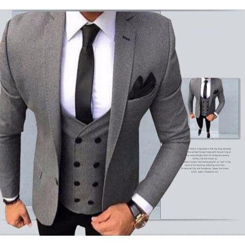 Handsome Groomsmen Wool blend Groom Tuxedos Mens Wedding Dress Man Jacket Blazer Prom Dinner (Jacket+Pants+Tie+Vest) A123