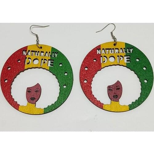 Colorful Wood Africa Naturally Dope Letters Queen Black Rock Earrings Vintage Brown Wooden Fashion African Hiphop Party Jewelry