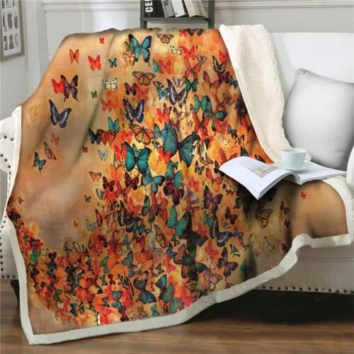 Colorful butterfly printed Sherpa Blanket Thicken Soft Flannel Throw Blanket faux fur Blanket Sofa Bedding Bedspread quilt Cover