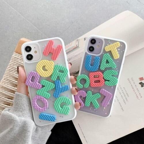 Funny Gliiter 3D Colors English letter soft silicone shell cover for iphone 12 11 Pro MAX XS XR 7 8 plus Back Coque phone cases