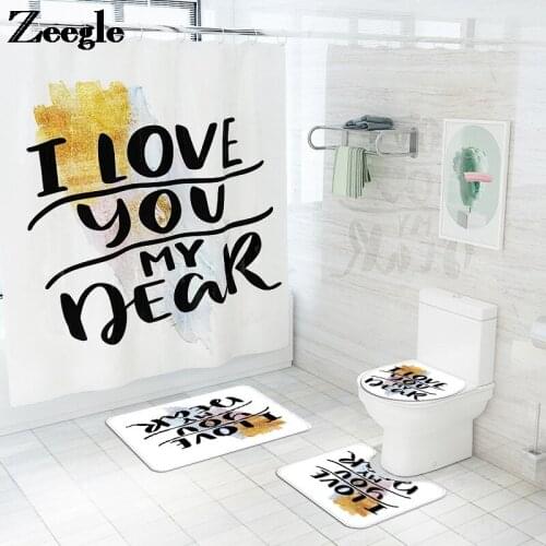 Simple Style Bath Mat Set Bathroom Carpet Rug Waterproof Shower Curtain and Absorbent Toilet Mat Set Anti-slip Floor Carpet Set