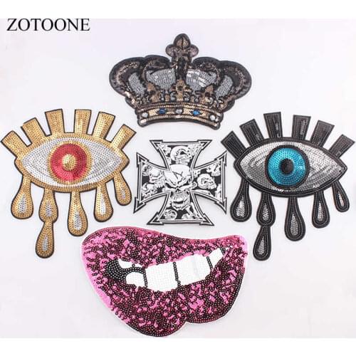 ZOTOONE Big Eye Mouth Sequins Patches Eyeball Applique Iron-on Patches for Clothing Exaggerated Shape Sewing DIY Accessories D