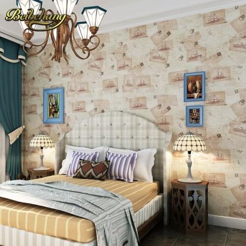 Beibehang wall paper. Pune classic Mediterranean-style Non-woven wallpaper bedroom living room backdrop poster sailboat