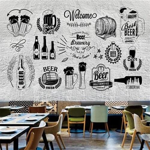 Custom hand-painted beer theme wall paper bar KTV restaurant industrial decor mural self-adhesive wallpaper Papel De Parede 3d
