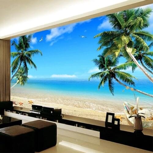 Custom Any Size Mural Wallpaper 3D Stereo Coconut Tree Seascape Beach Landscape Fresco Living Room Hotel Self-Adhesive Stickers