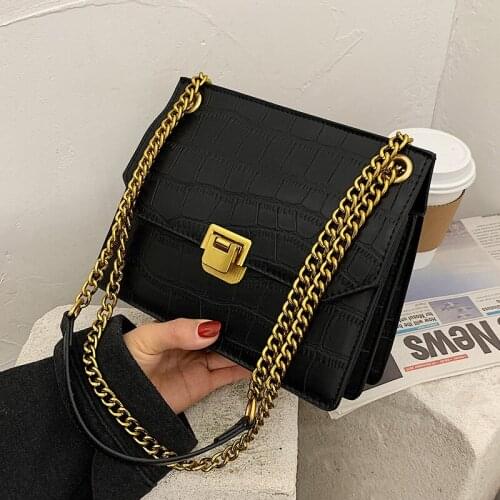 NEW Female Bag Trendy Messenger Bag Retro Crocodile Pattern Small Square Bag Chain Bag 2020 New Simple Crossbody Shoulder Bag