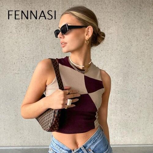FENNASI 2021 New Womens Sleeveless Backless Vest Summer Sexy Tops Female Clothing Contrast Stitching Minimalist Style