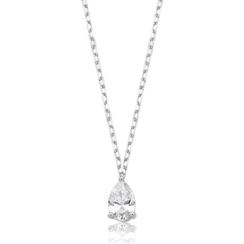 Valori Jewels 0.33 Carat, Zirconia White Pear Gemstone, Rhodium Plated, Sterling Silver Necklace