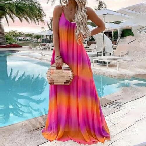 Popular Suspender Maxi Dress Mid Waist Breathable Tie Dye Suspender Women Low Cut Sleeveless Dress for Holiday