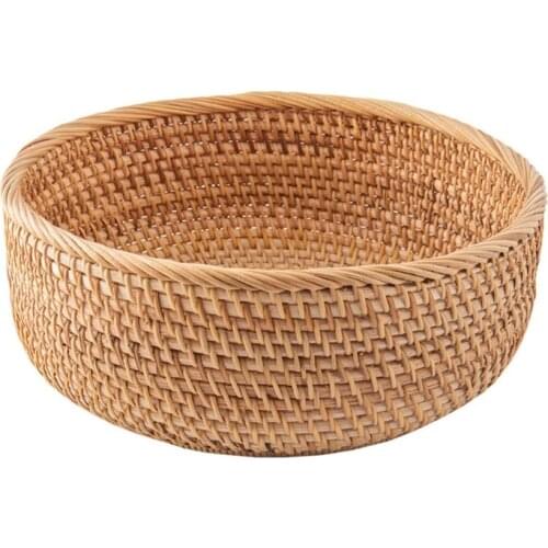 Handmade Living Room Snack Fruit Bowl Vegetable Basket Wicker Picnic Tray Food QX2E