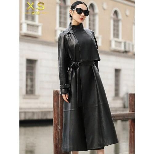 Haining Sheepskin Leather Down Jacket Womens Temperament Extended Single Leather Windbreaker New Winter 2021