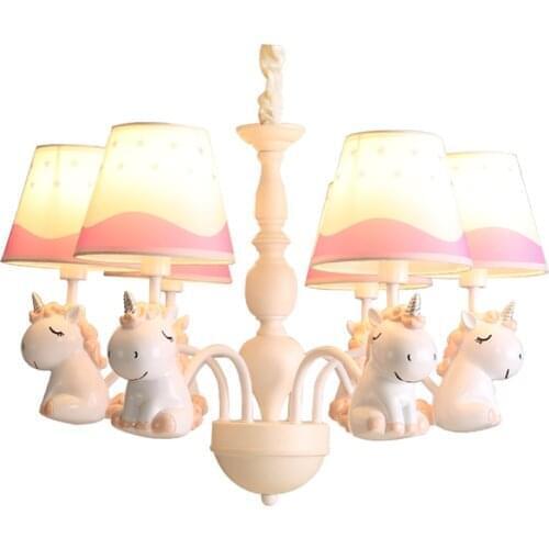 Qiseyuncai Nordic pastoral childrens room wooden horse chandelier creative unicorn boy girl bedroom lighting