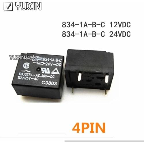 10pcs 100%New Power Relay 834-1A-B-C-12VDC 834-1A-B-C-5VDC 834-1A-B-C-24VDC 834 1A B C 24V 834-1A-B-C 5V 24V 12V 4PINS 10A
