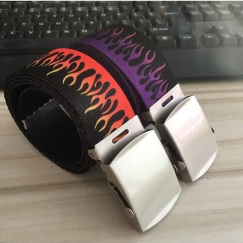 New style flame print belt Men Women Unisex Plain Webbing Belts High Quality roller belt fashion Mens jeans Waist Belt 3.8cm