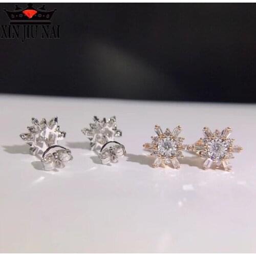 2020 New White Gold Natural Round Trapezoid Square Diamond Ear Stud Earrings Cute Party Engagement Wedding Gift