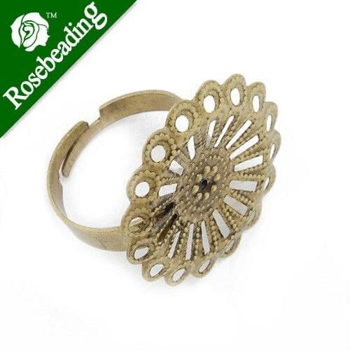 Antique Gold,Adjustable Ring Blanks Base with 23mm Flower pad,Sold 50PCS Per Lot