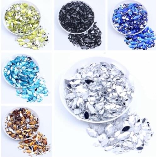 Nail Rhinestones 4x8mm 200pcs Flatback Marquise Earth Facets Normal colors Acrylic Rhinestone Strass Nail Art Decorations