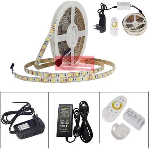 LED STRIP 5050 SET 2 IN 1 White+Warm white LED Strip Light 5050 CWW with 2.4G RF CCT Controller, 12V Power Supply EU/US Plug