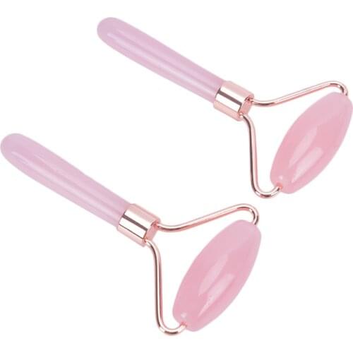 Skin Care Jade Stone Rollers Massager For Face Pink Rose Quartz Natural Stone Slimming Chin Lift Up Facia Beauty Roller