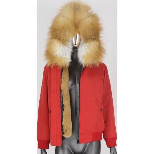 2021 New Women Waterproof Bomber Parka Real Fur Coat Winter Jacket Women Natural Raccoon Fox Fur Collar Hood Outerwear Warm