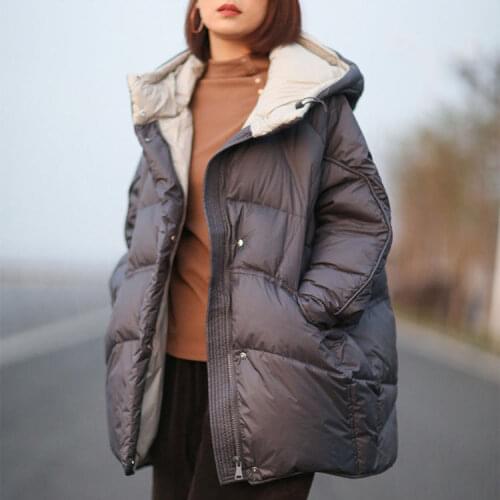 Women 2020 Winter Fashion New White Duck Down Jacket Female Simple Design Hooded Coats Ladies Warm Mid-long Casual Parka L156