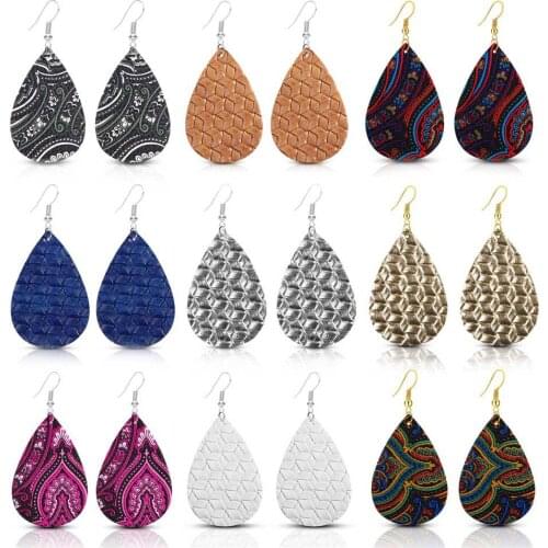 Women Earrings Water Drop PU Leather Ear Drop Earrings for Women Party Wedding TT@88