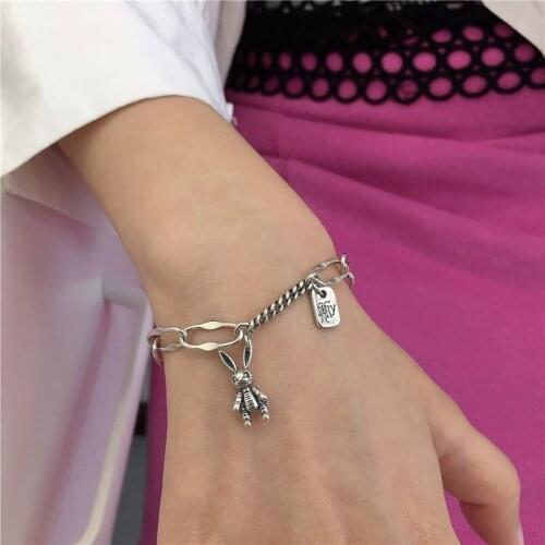 Retro Personality Jewelry Round Card Luck Letters Bear Rabbit Chain Bracelet For Women Feature Namour Charm Gift All Seasons